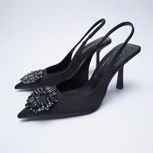 Zara black embellished slingback heels, sz 40 or US 9